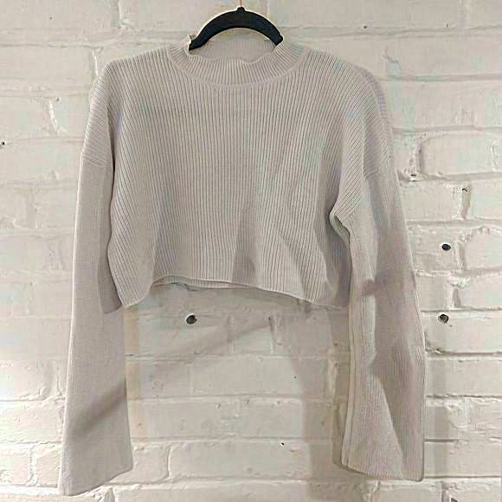 Wilfred Mock Neck Ribbed‎ Wide Sleeve Cropped White Sweater